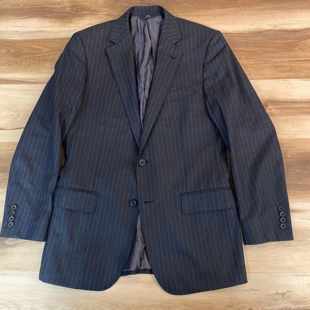 Brooks Brothers Sport Coat Mens 38R Pinstripe 2 Button Blazer Jacket Gray Blue